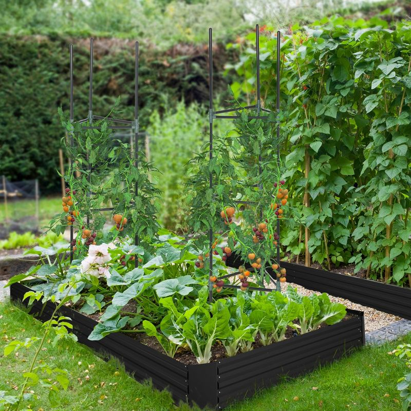 Outsunny Raised Garden Bed, Galvanized Elevated Planter Box with 2 Customizable Trellis Tomato Cages for Climbing Vines, 6' x 3' x 1', Black
