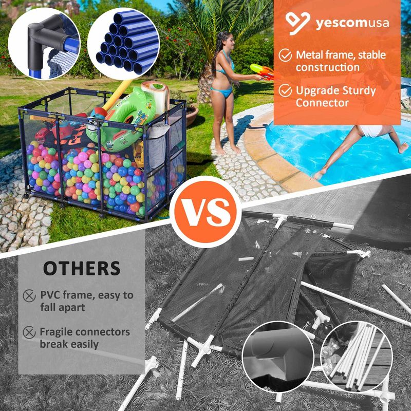 Yescom Metal Frame 10 Wheels Rolling Mesh Pool Storage Bin Pool Floats Storage Organizer for Pool Toys Balls Pool Noodles, Blue