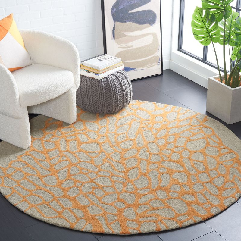 Blossom BLM695 Hand Hooked Indoor Area Rug - Grey/Orange - 6' Round - Safavieh