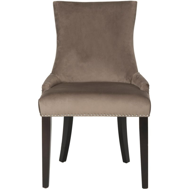 Lester 19"H Dining Chair (Set of 2) with Nickel Nail Heads - Mushroom - Safavieh