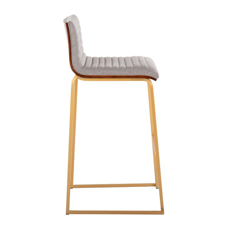 LumiSource Set of 2 Mason Mara Barstools Gold/Walnut/Gray: Upholstered, Fixed Height, Metal Frame