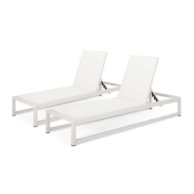 GDFStudio Camdyn Outdoor Mesh and Aluminum Armless Adjustable Chaise Lounges (Set of 2), White