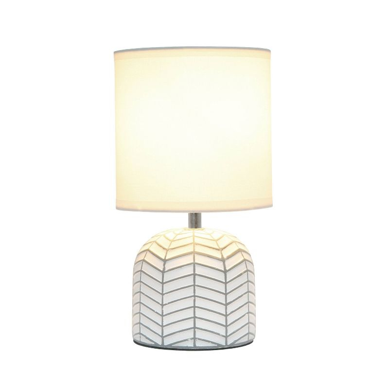 10.43" Petite Contemporary Webbed Waves Base Bedside Lamp with White Drum Shade - Simple Designs: ETL Listed, No Assembly Required