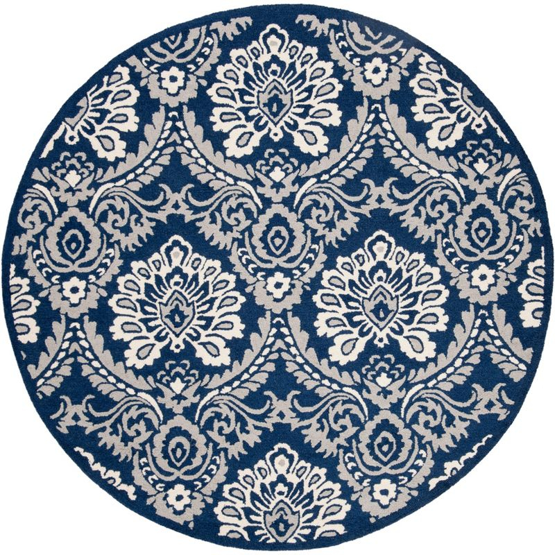 Blossom BLM106 Hand Tufted Indoor Area Rug - Navy/Ivory - 6' Round - Safavieh