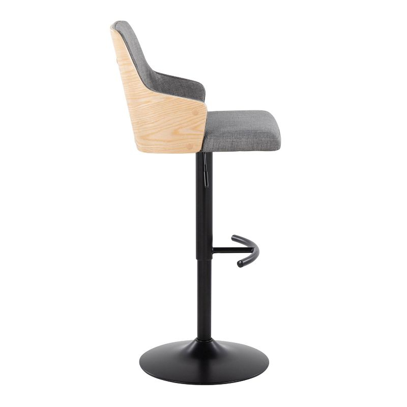 LumiSource Set of 2 Stella Adjustable Swivel Barstools Black/Natural Wood/Light Gray