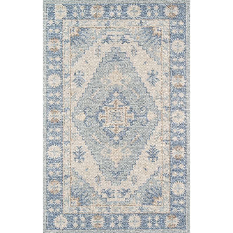 Momeni 9'9"x12'6" Anatolia Jaz Medallion Machine Loomed Area Rug Blue: Wool & Nylon, Low Pile, Indoor Classic Rectangle
