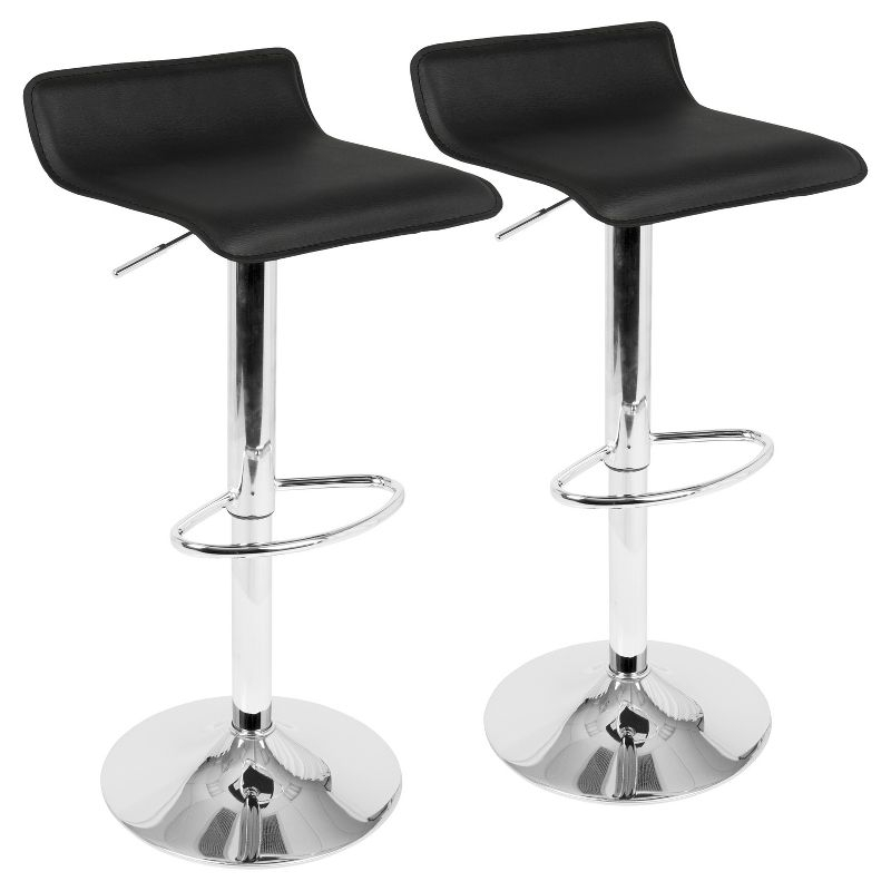 Set of 2 Ale Contemporary Adjustable Barstool Black - Lumisource: Chrome-Plated, Low Back, Swivel, PVC Upholstery