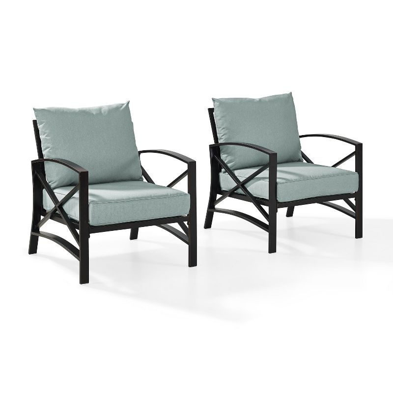 2pc Kaplan Outdoor Chair Set Mist - Crosley: Steel Frame Patio Seating with UV-Resistant Cushions