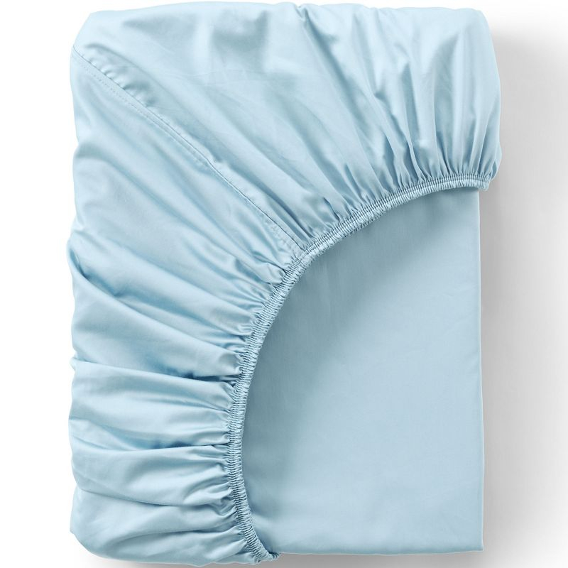 Lands' End 400 Thread Count Premium Supima Cotton No Iron Sateen Fitted Bed Sheet - King - Dusty Blue