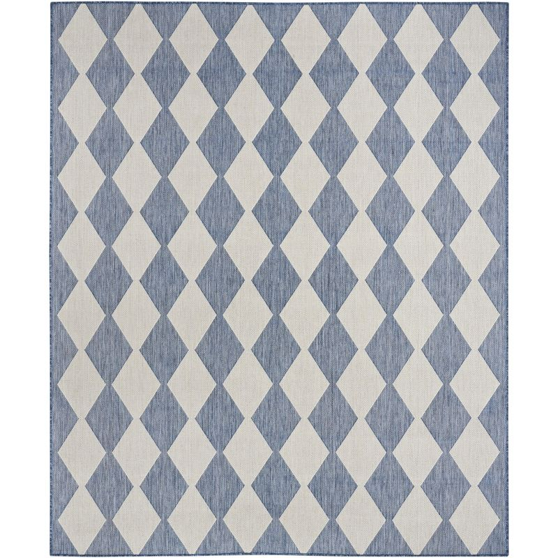 Nourison Positano Retro Diamond Flatweave Indoor Outdoor Low Pile Area Rug Navy Blue 6' x 9'
