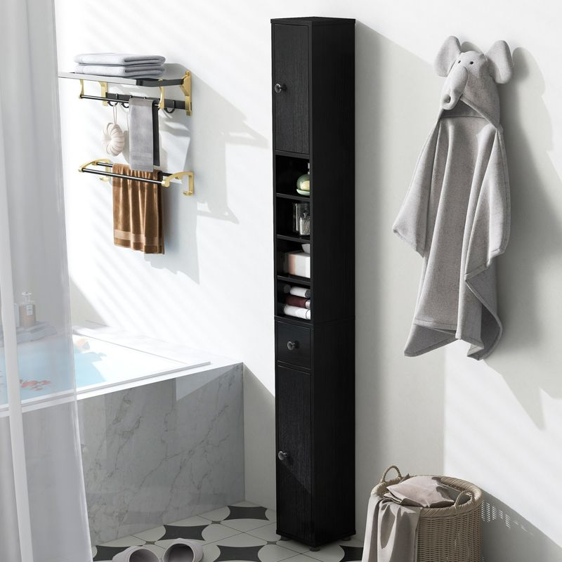 Tangkula Tall Slim Bathroom Storage Cabinet 71" Freestanding w/ 2 Doors 1 Drawer & 5 Adjustable Shelves Narrow Tower Cabinet for Small Spaces Black