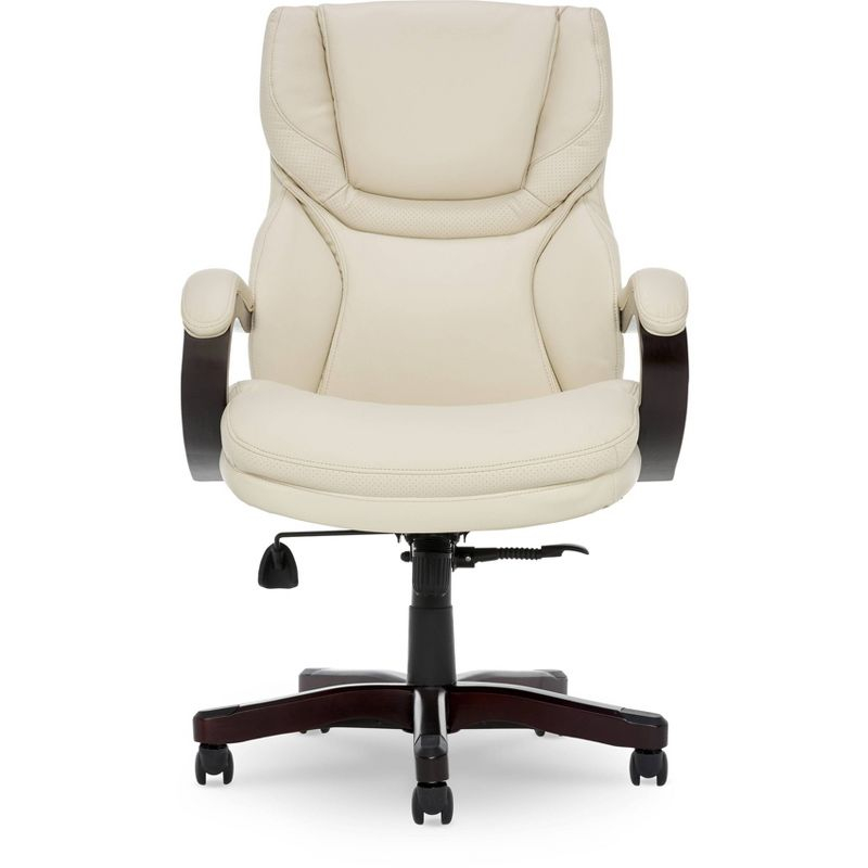 Big and Tall Executive Office Chair - Serta: Lumbar Support, Leather, Wood Finish