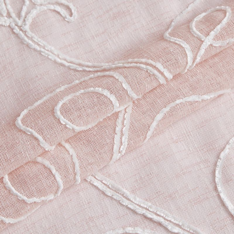 Dainty Home Stella 3D Floral Chenille Embroidered Linen Textured Shower Curtain - Blush