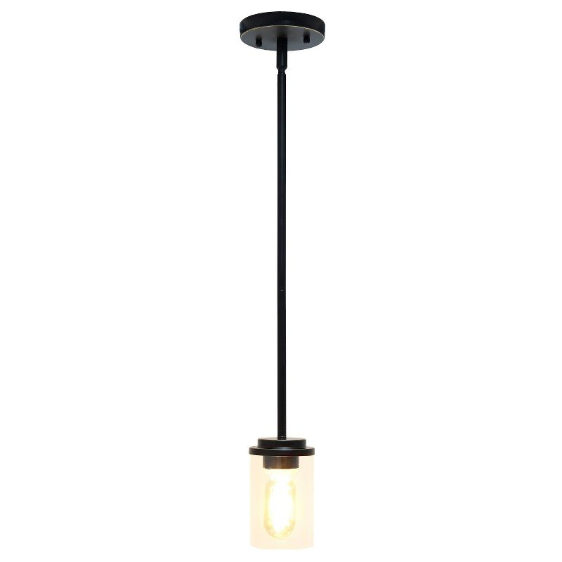 1-Light 5.75" Minimalist Industrial Farmhouse Adjustable Hanging Clear Cylinder Glass Pendant Bronze - Lalia Home: UL Listed, Metal Body