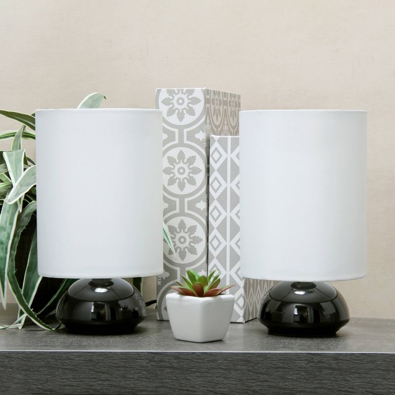 Simple Designs Set of 2 Gemini Mini Touch Table Lamps with Fabric Shades Black