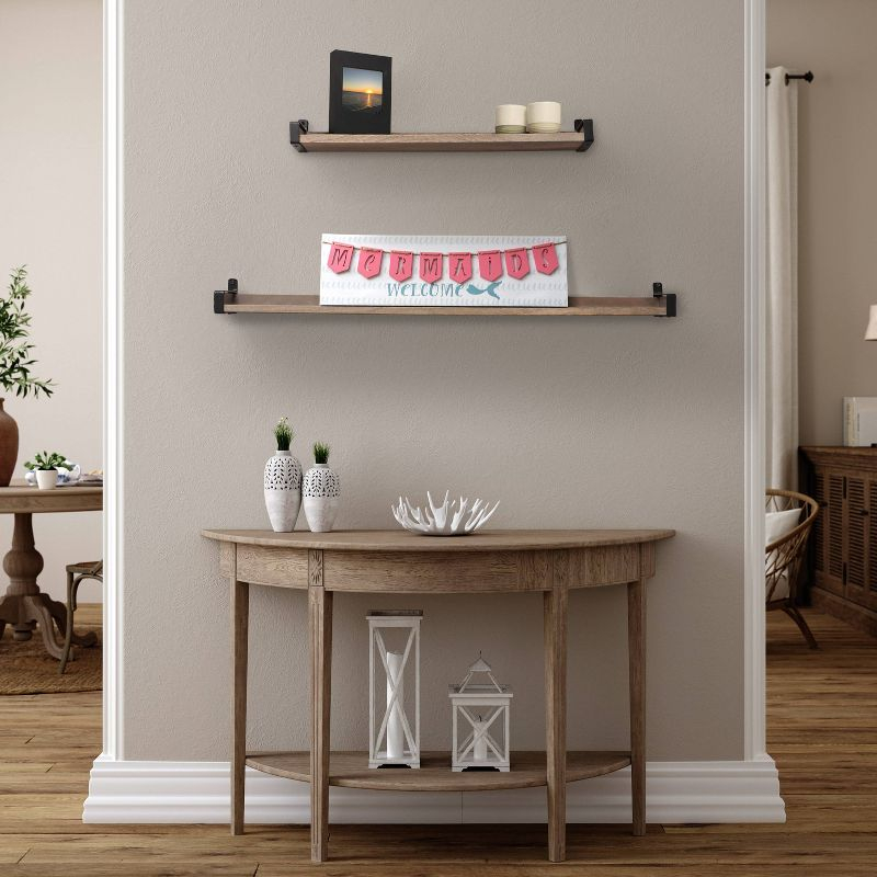 24" Solid Wood Industrial Bracket Ledge Wall Shelf Metal Driftwood - InPlace: Easy Install, Open Shelving