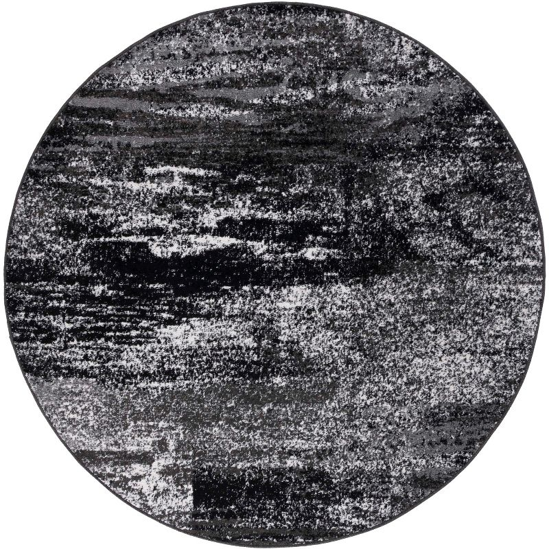 Adirondack ADR112 Non-Shedding Power Loomed Indoor Area Rug - Silver/Black - 9' Round - Safavieh