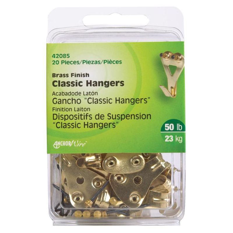Hillman AnchorWire Brass-Plated Classic Picture Hanger 50 lb 20 pk (Case of 5)