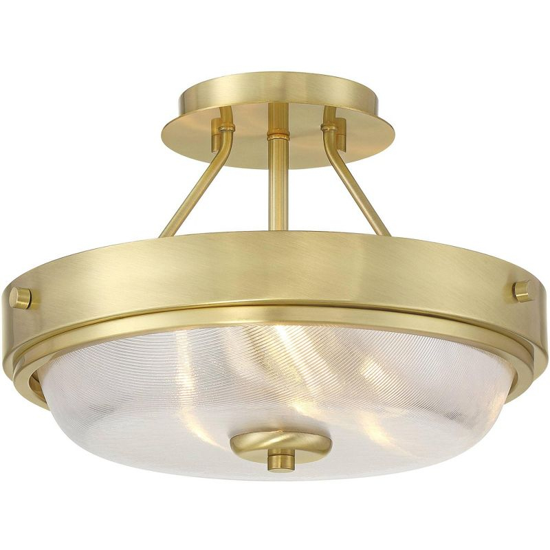 Regency Hill Carmine 13" Modern Semi Flush-Mount Ceiling Light Fixture Kitchen Foyer Hallway Round Brass Finish Glass Bedroom Bathroom Entryway