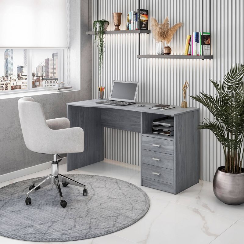 Classic Computer Desk with Multiple Drawers Gray - Techni Mobili: Office Workstation, Laminated Particle Board