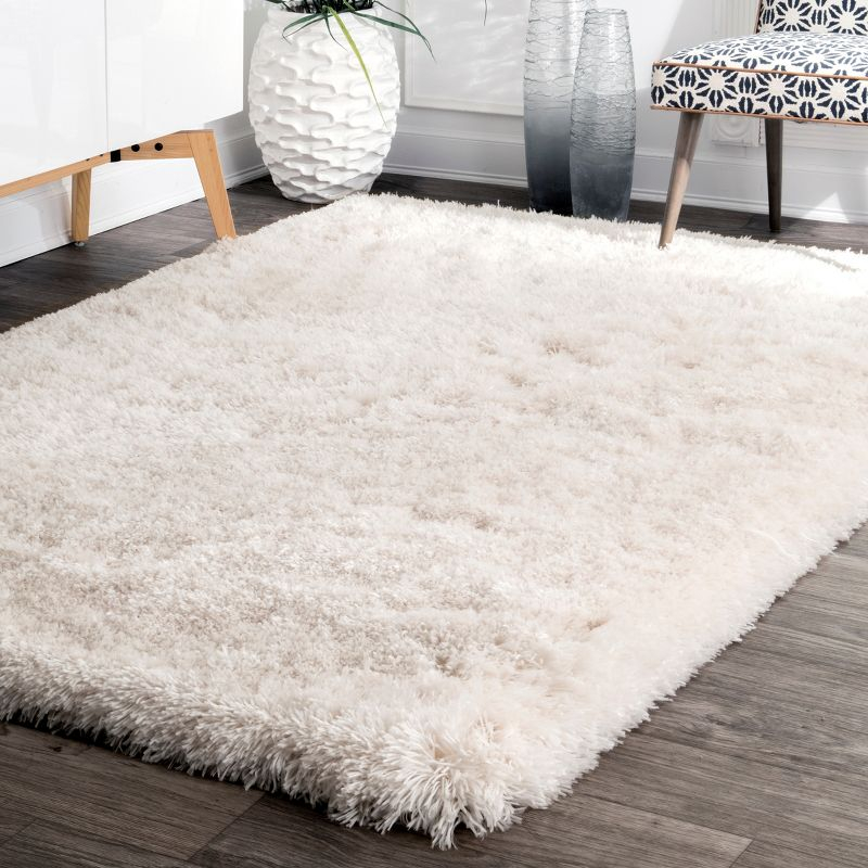 4'x6' Hand Tufted Kristan Shag Area Rug Ivory - nuLOOM: Contemporary High Pile, Skid-Resistant, Indoor Use