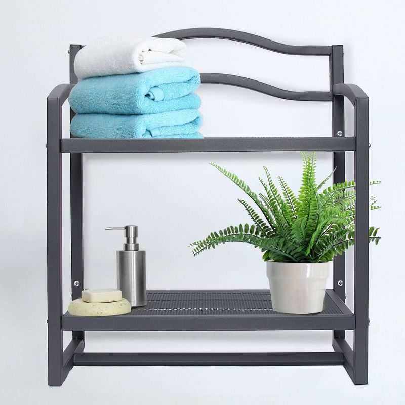 Household Essentials 2 Tier Metal Wall Mount Bathroom Storage Rack Gray: Wall Storage Basket & Bathroom Containers
