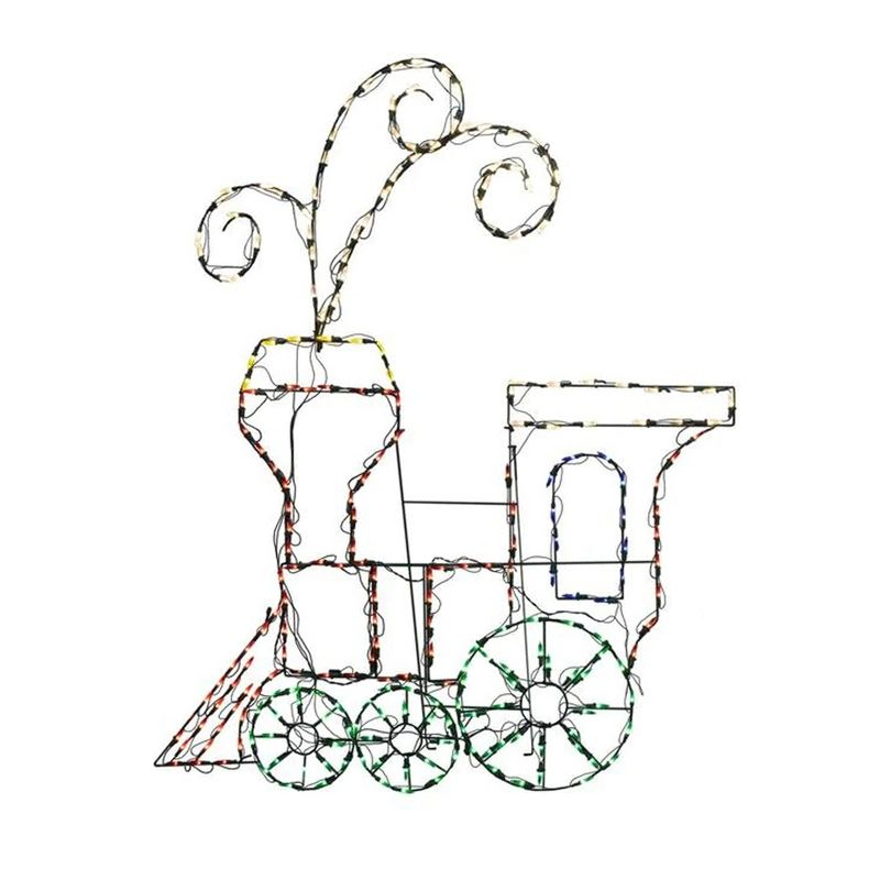 ProductWorks Pro-Line 60 Inch 2 Piece Holiday Toy Train Set Indoor/Outdoor Christmas Yard Decoration, 420 Animated LED Multi-Color Lights