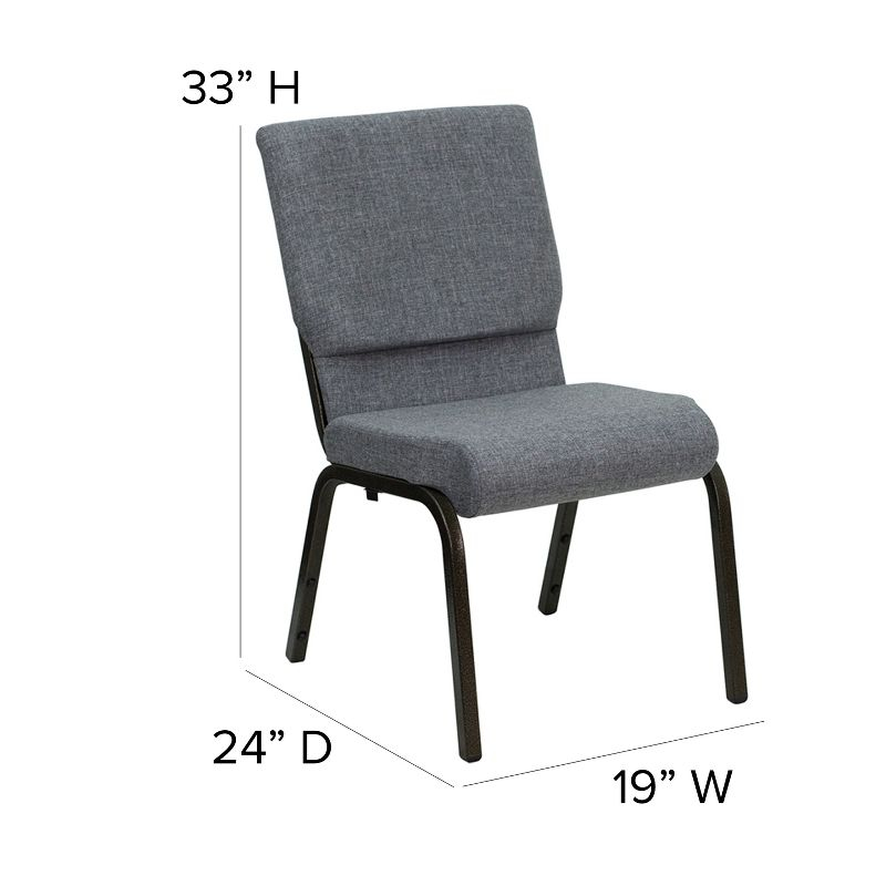 Emma and Oliver 18.5"W Stacking Church Chair in Gray Fabric - Gold Vein Frame
