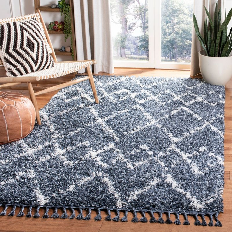 Pro Lux Shag PLX434 Power Loomed Indoor Area Rug - 5'x8' - Blue/Creme - Safavieh