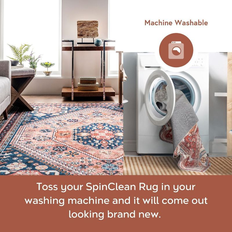 Nuloom Nevaeh Medallion 6x9 Machine Washable Indoor Area Rug for Living Room Bedroom Dining Room Kitchen, Dark Blue/Ivory