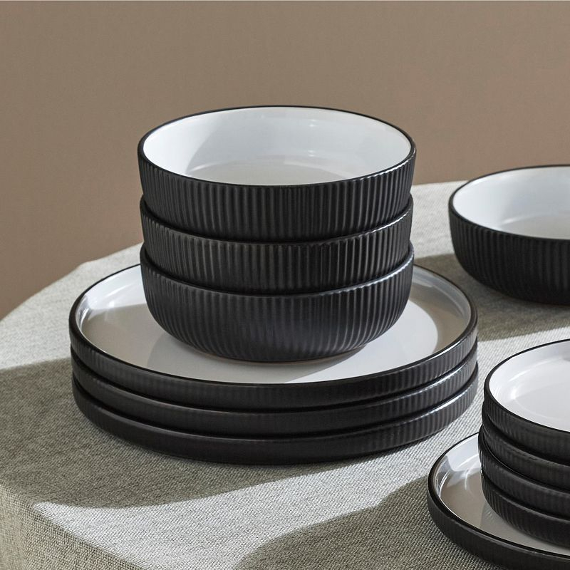 Christian Siriano Laro 12-Piece Dinnerware Set Stoneware, Service for 4, Black