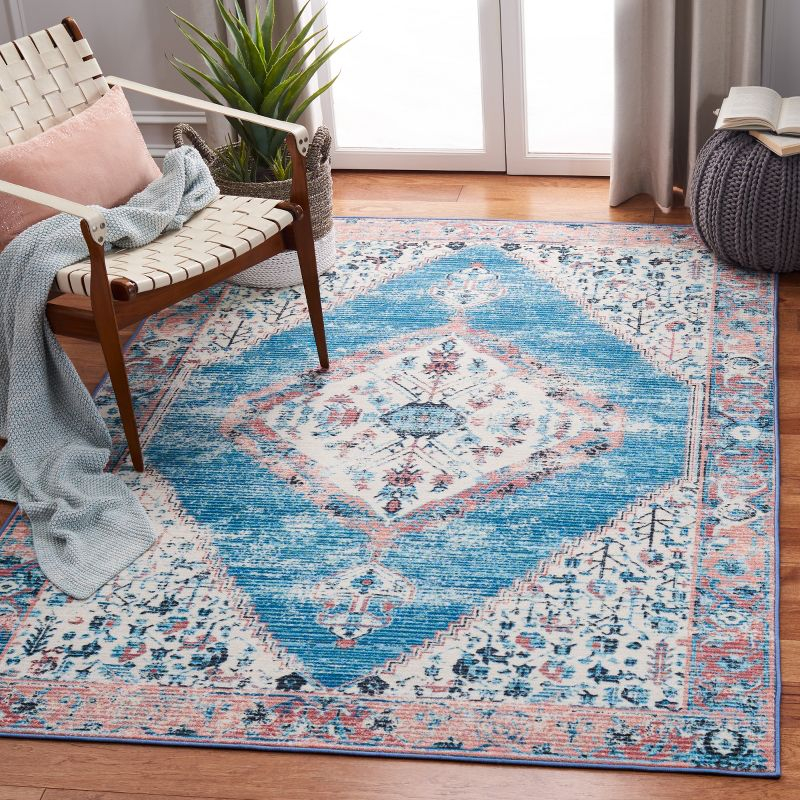 Journey JNY149 Power Loomed Machine Washable Slip Resistant Area Rug - Ivory/Blue - 5'5"x7'7" - Safavieh