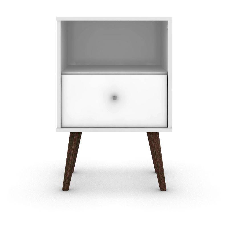 Liberty 1.0 Mid Century Modern Nightstand White - Manhattan Comfort: Bedside Table with Storage & Shelving