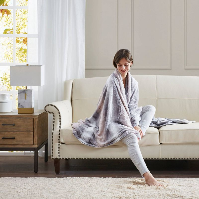 60"x70" Oversized Marselle Faux Fur Throw Blanket Blush/Gray - Madison Park