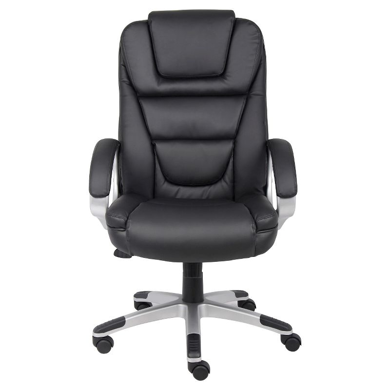 Executive Leatherplus Chair Black - Boss Office Products: High Back, Waterfall Seat, No Tool Assembly