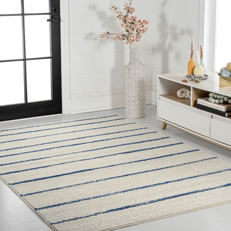 JONATHAN Y Williamsburg Minimalist Stripe Cream/Navy 4 ft. x 6 ft. Area Rug