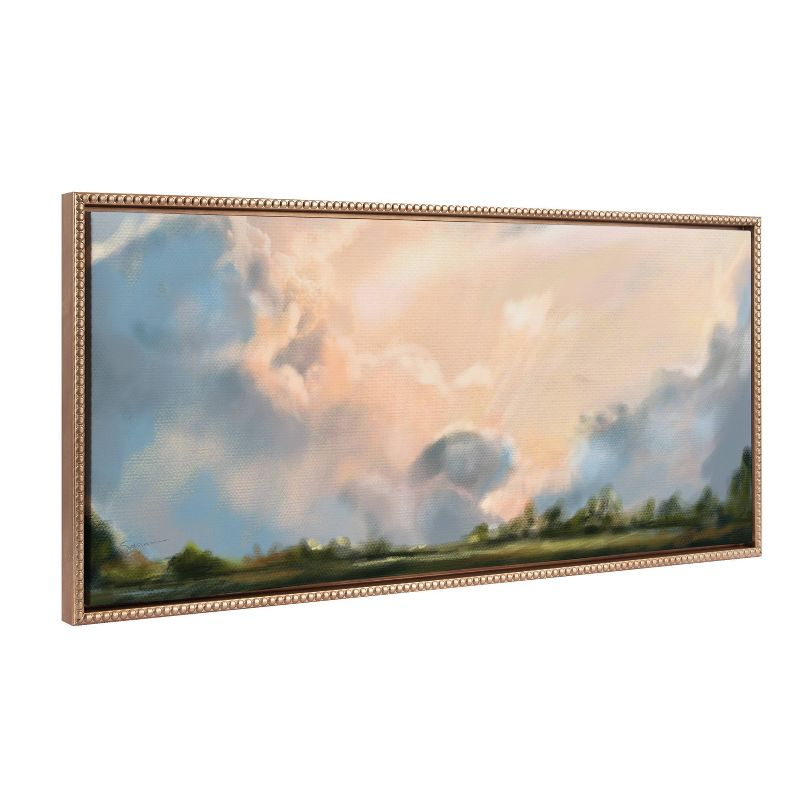 18"x40" Sylvie Beaded Clouds Framed Canvas by Mary Sparrow Gold: Kate & Laurel, Wall Decor Art