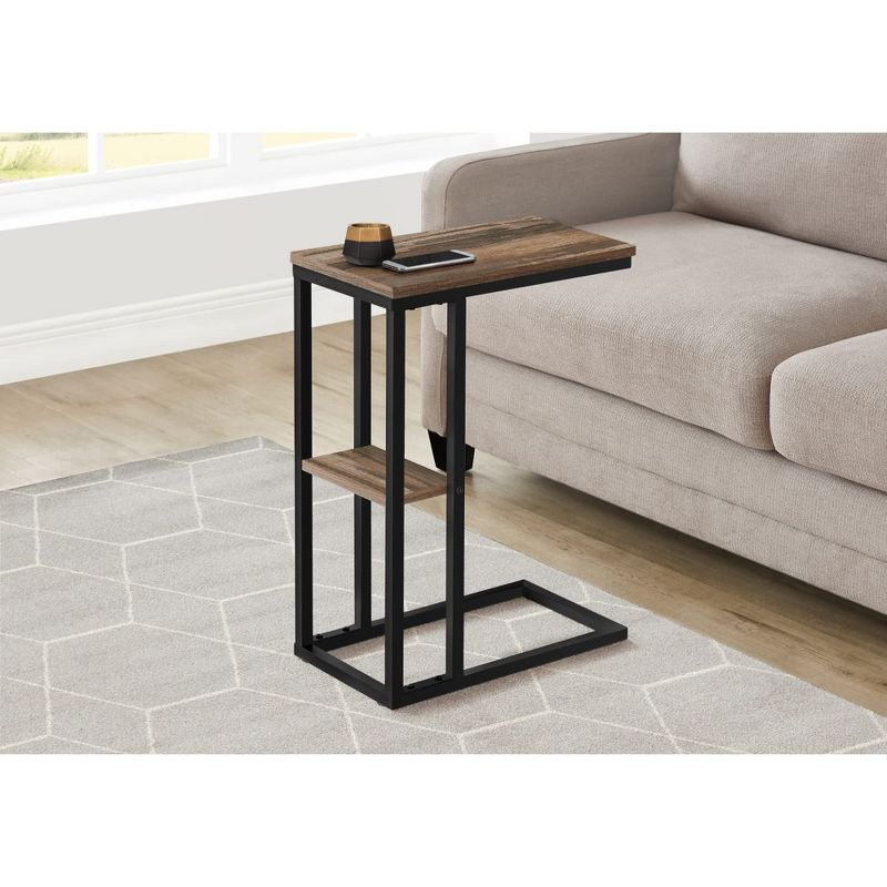 Monarch Specialties Accent Table C-Shaped End Side Snack Living Room Bedroom Metal Laminate Brown Black Contemporary Modern