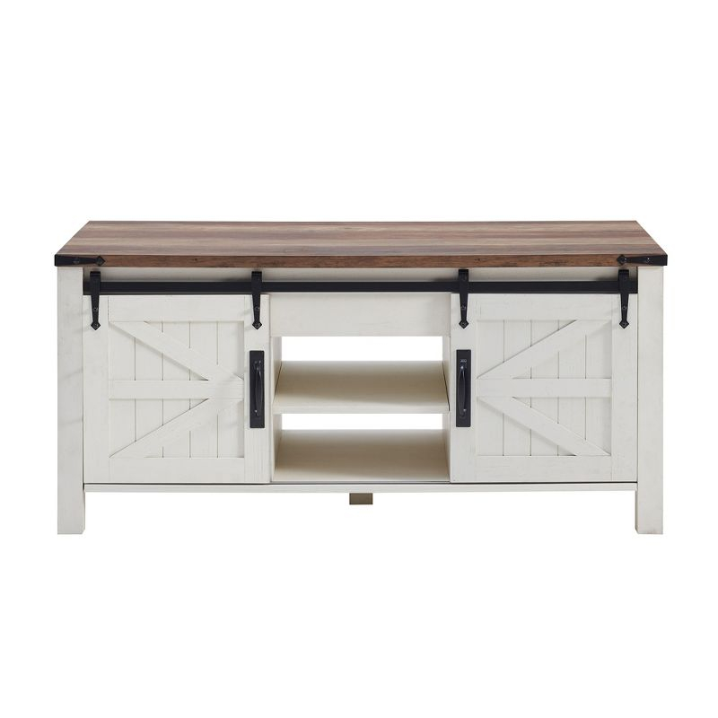 OKD 48" Farmhouse Lift Top Coffee Table with Sliding Barn Door & Adjustable Shelf, Antique White