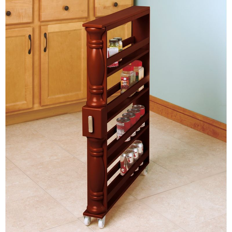 Wooden Can Organizer & Spice Rack - Slim Rolling Kitchen Cart - Natural Brown