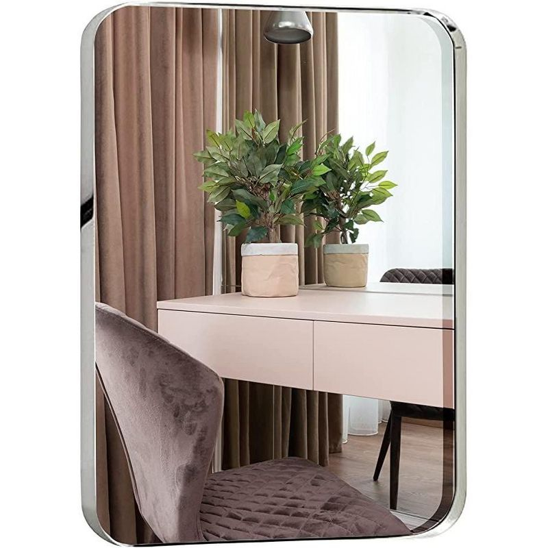 Hamilton Hills 24" x 36" Contemporary Metal Silver Framed Polished Rectangular Wall Mirror