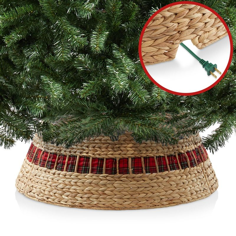 Casafield 32-Inch Water Hyacinth Christmas Tree Collar, Woven Farmhouse Tree Base Cover with Cord Cut Out, Natural