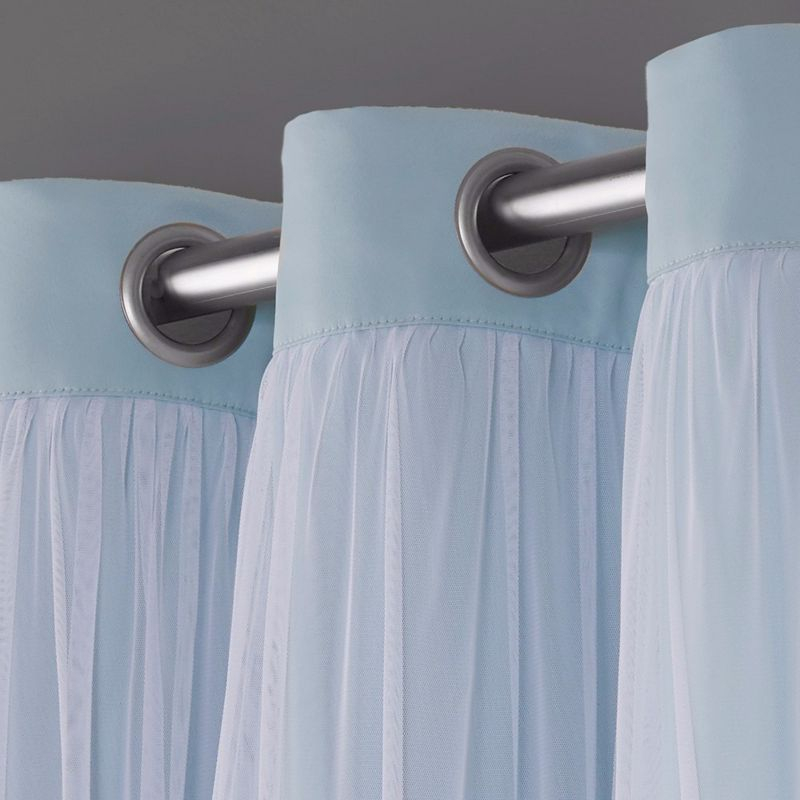Set of 2 (84"x52") Caterina Layered Solid Blackout with Sheer Top Curtain Panels Aqua - Exclusive Home: Room Darkening, Thermal Insulated
