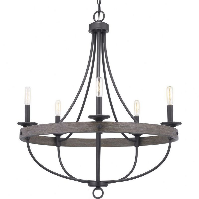 Progress Lighting Gulliver 5-Light Chandelier, Graphite Finish, Wood Grained Texture Shade