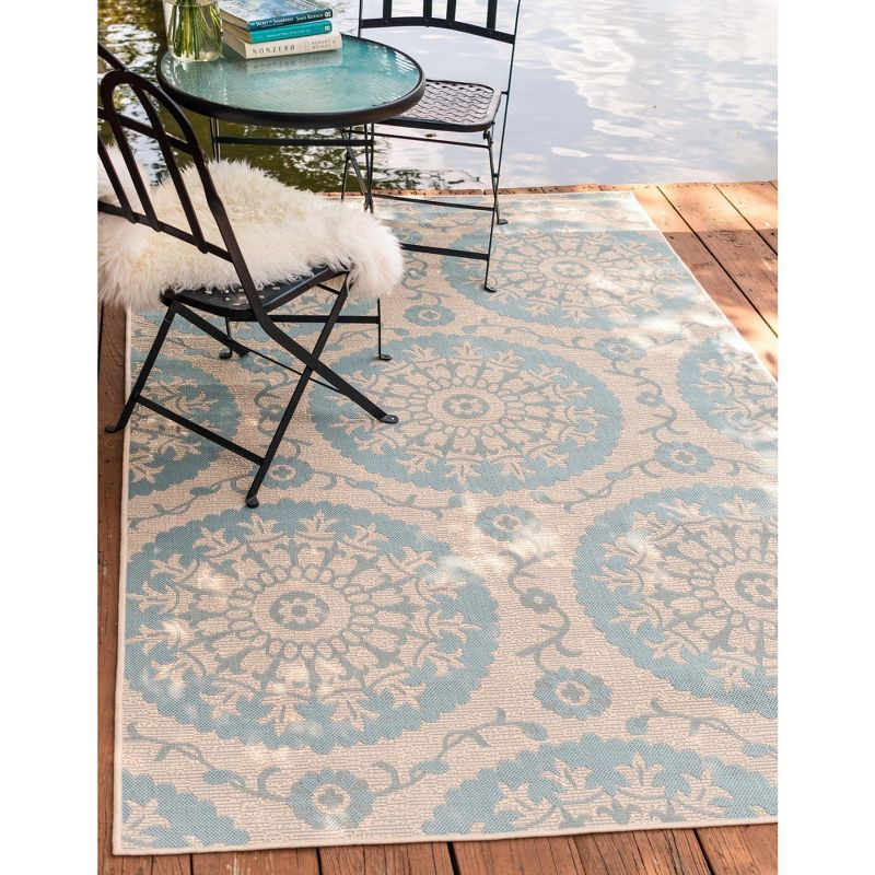 Unique Loom Outdoor Botanical Collection Area Rug - Medallion (9'  x 12' 2" Rectangle Aqua/Beige)