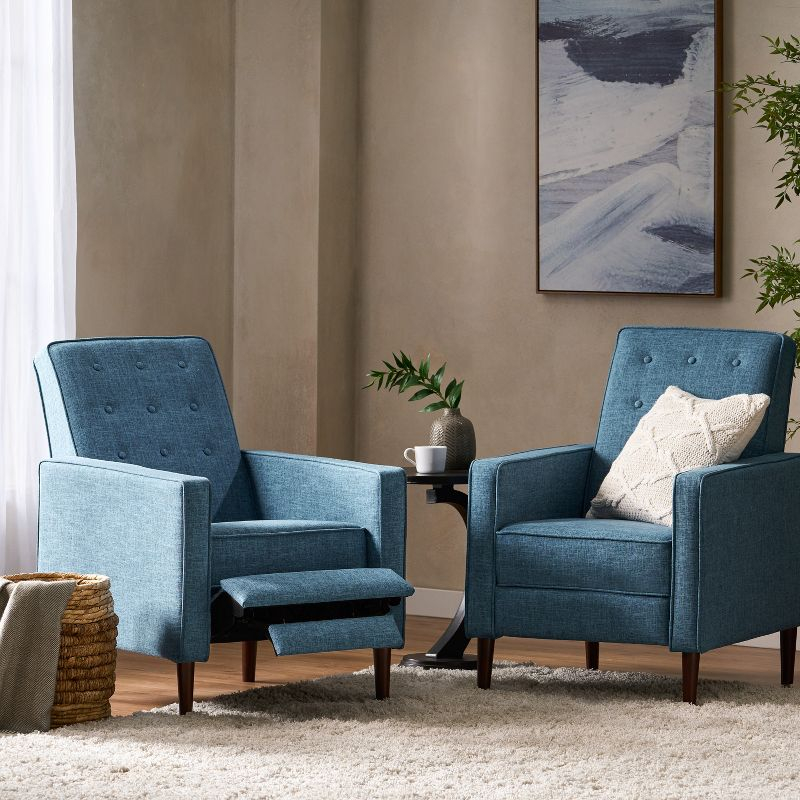 GDFStudio Mason Mid Century Modern Tufted Pushback Recliners (Set of 2), Muted Blue/Fabric
