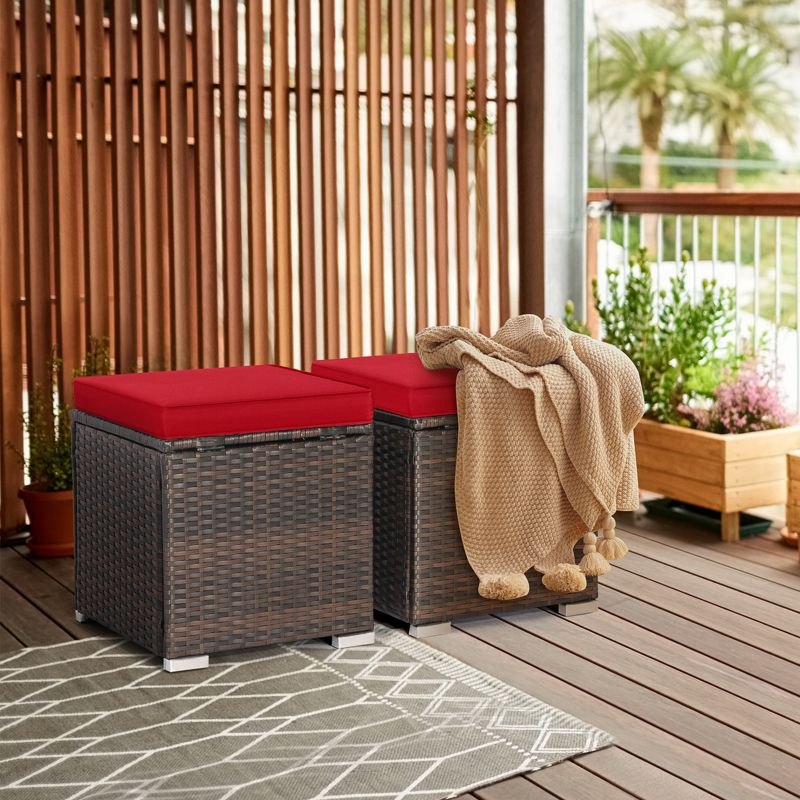 Latitude Run® 2-Pieces Patio Ottoman Set Outdoor Wicker Stool With Storage
