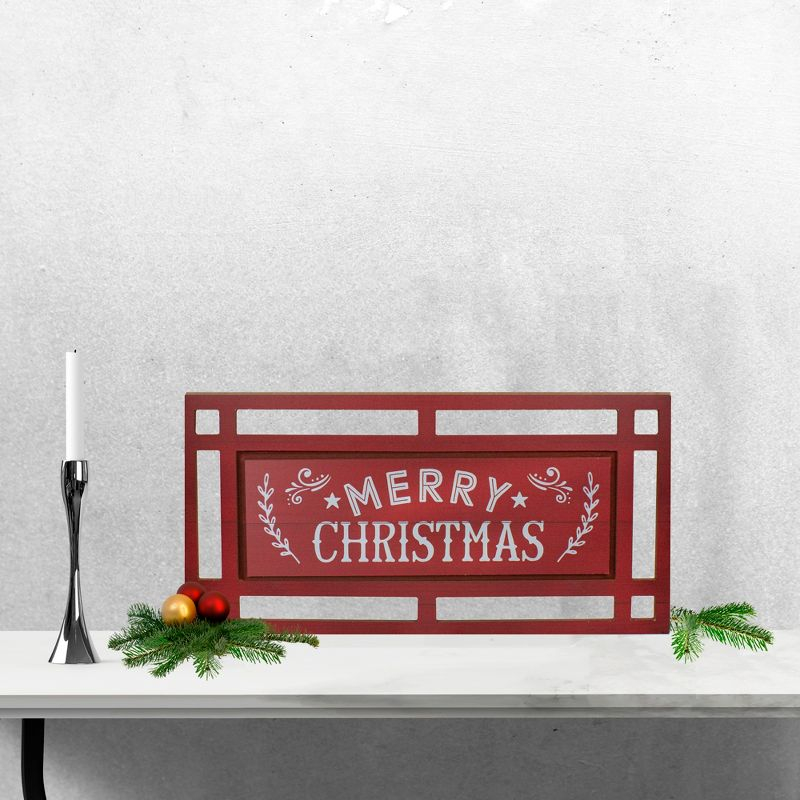 Northlight Carved "Merry Christmas " Wooden Rectangular Wall Sign - 24” - Red and White