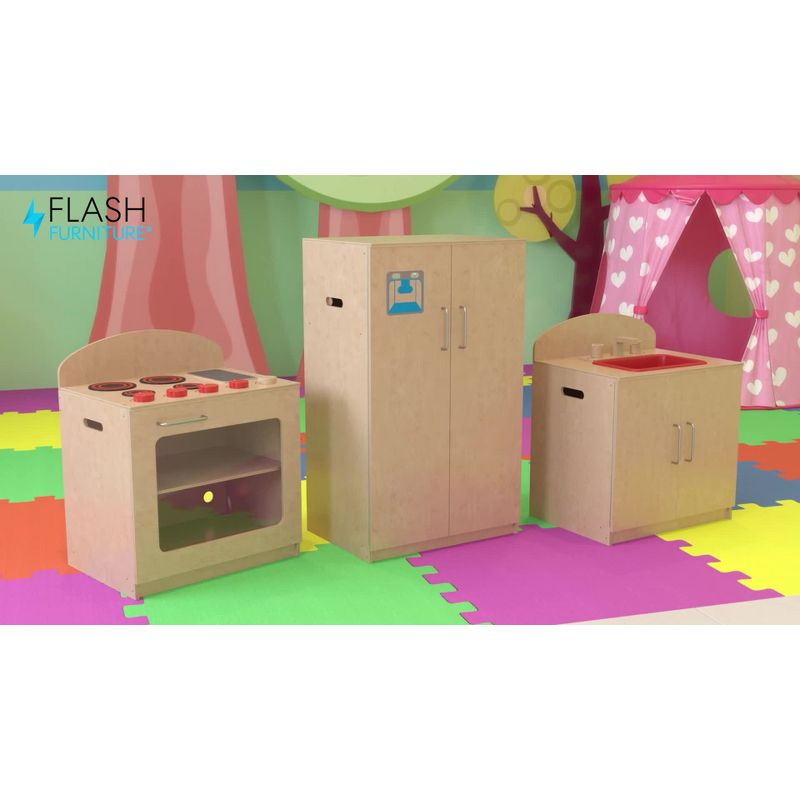 Flash Furniture Children's Wooden Kitchen Set - Stove, Sink and Refrigerator for Commercial or Home Use - Safe, Kid Friendly Design