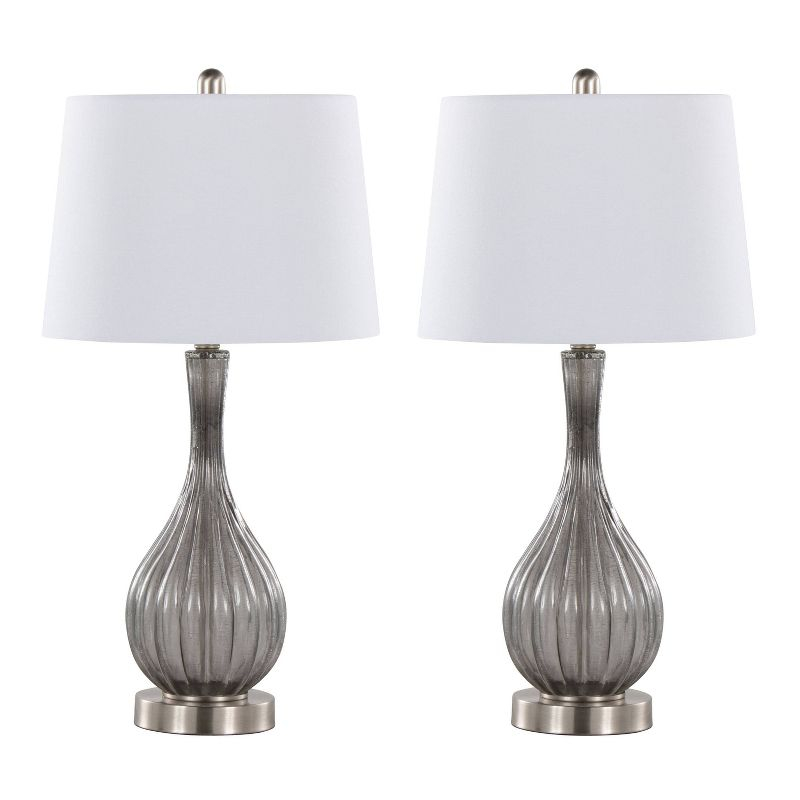 LumiSource (Set of 2) Jenny 27" Contemporary Glass Table Lamps Clear Smokey Brushed Nickel and White Shade from Grandview Gallery: UL Listed
